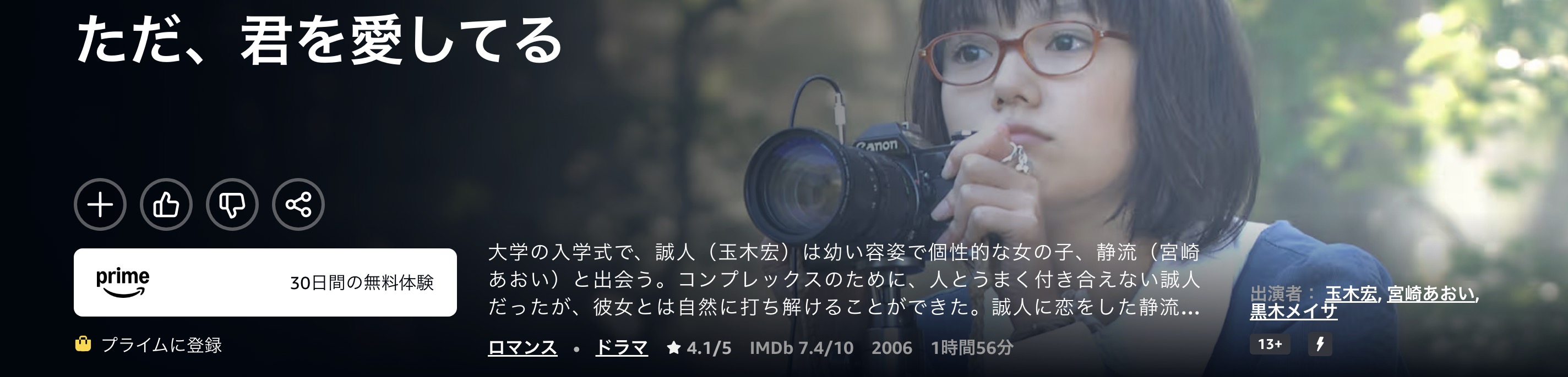 Amazonプライムのただ、君を愛してる配信画像