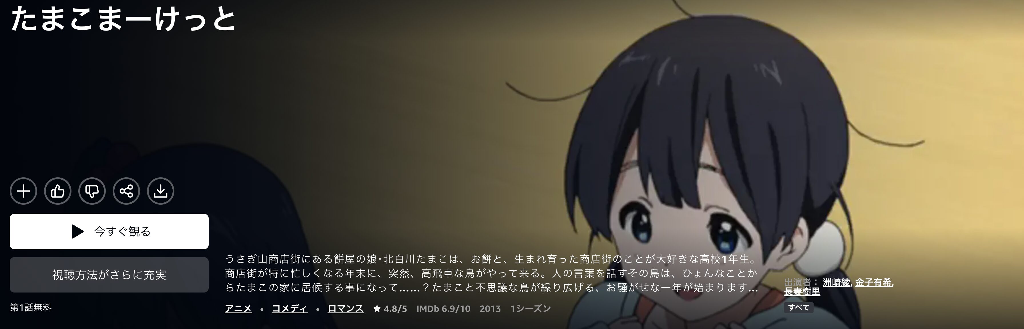 Amazonプライムのたまこまーけっと配信画像