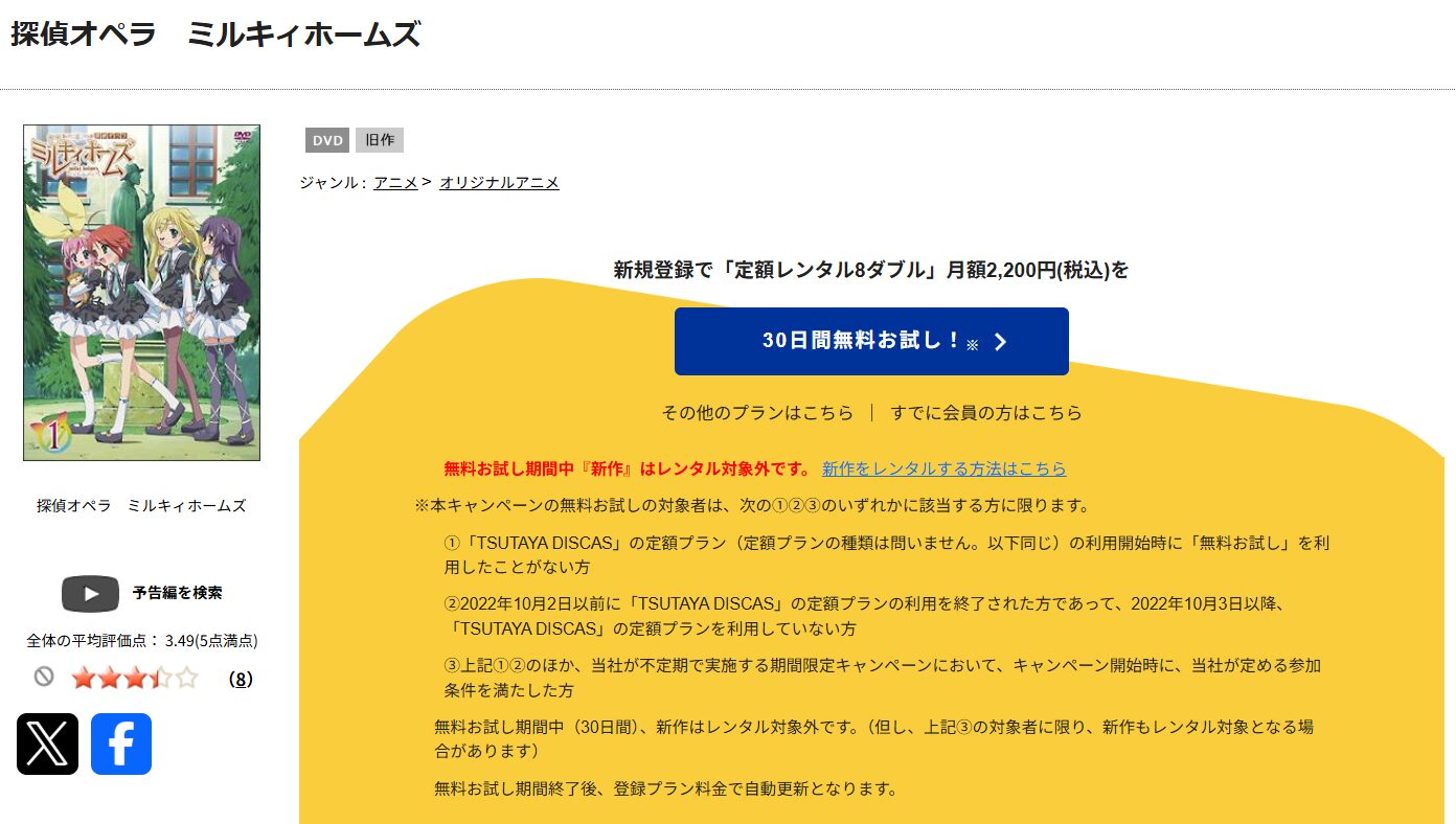 TSUTAYA DISCASの探偵オペラ ミルキィホームズ（1期）