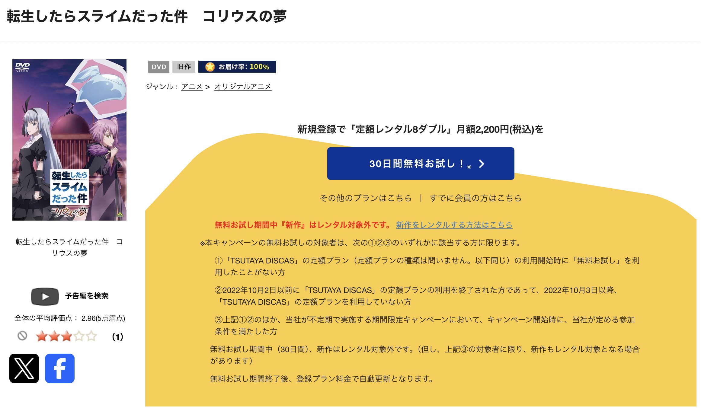 TSUTAYA DISCASの転生したらスライムだった件 コリウスの夢