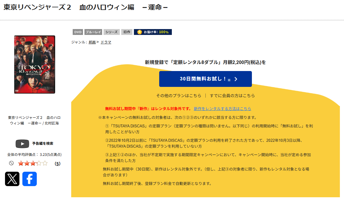 TSUTAYA DISCASの東京リベンジャーズ2 血のハロウィン編 運命