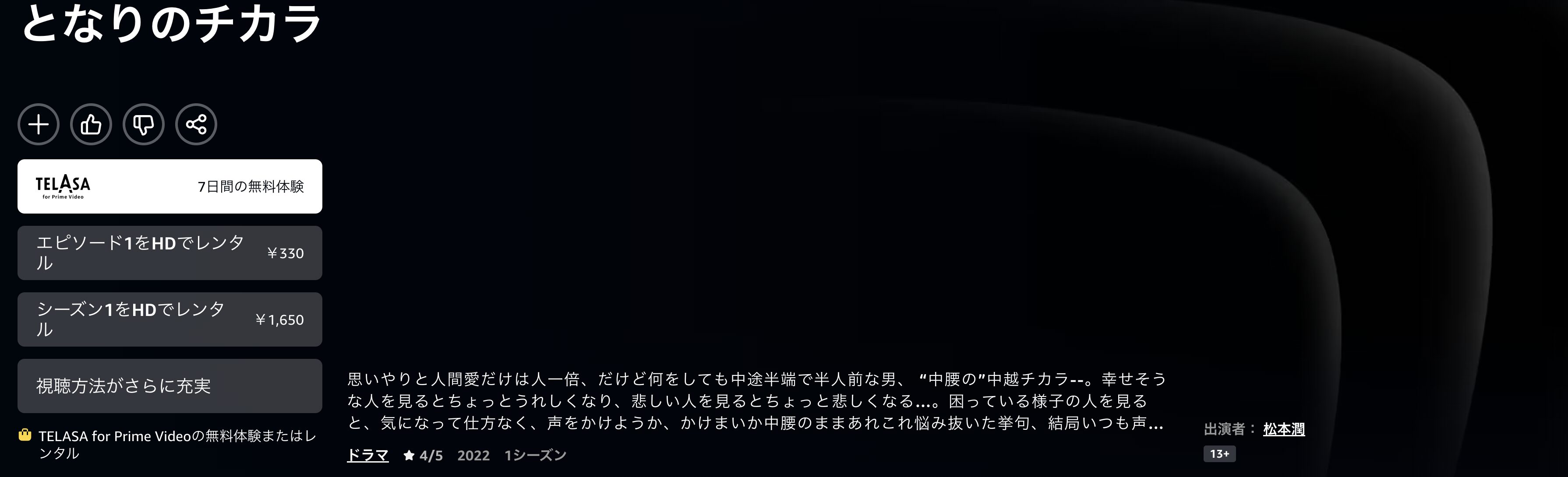 Amazonプライムのとなりのチカラ配信画像