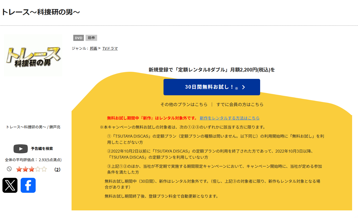 TSUTAYA DISCASのトレース科捜研の男