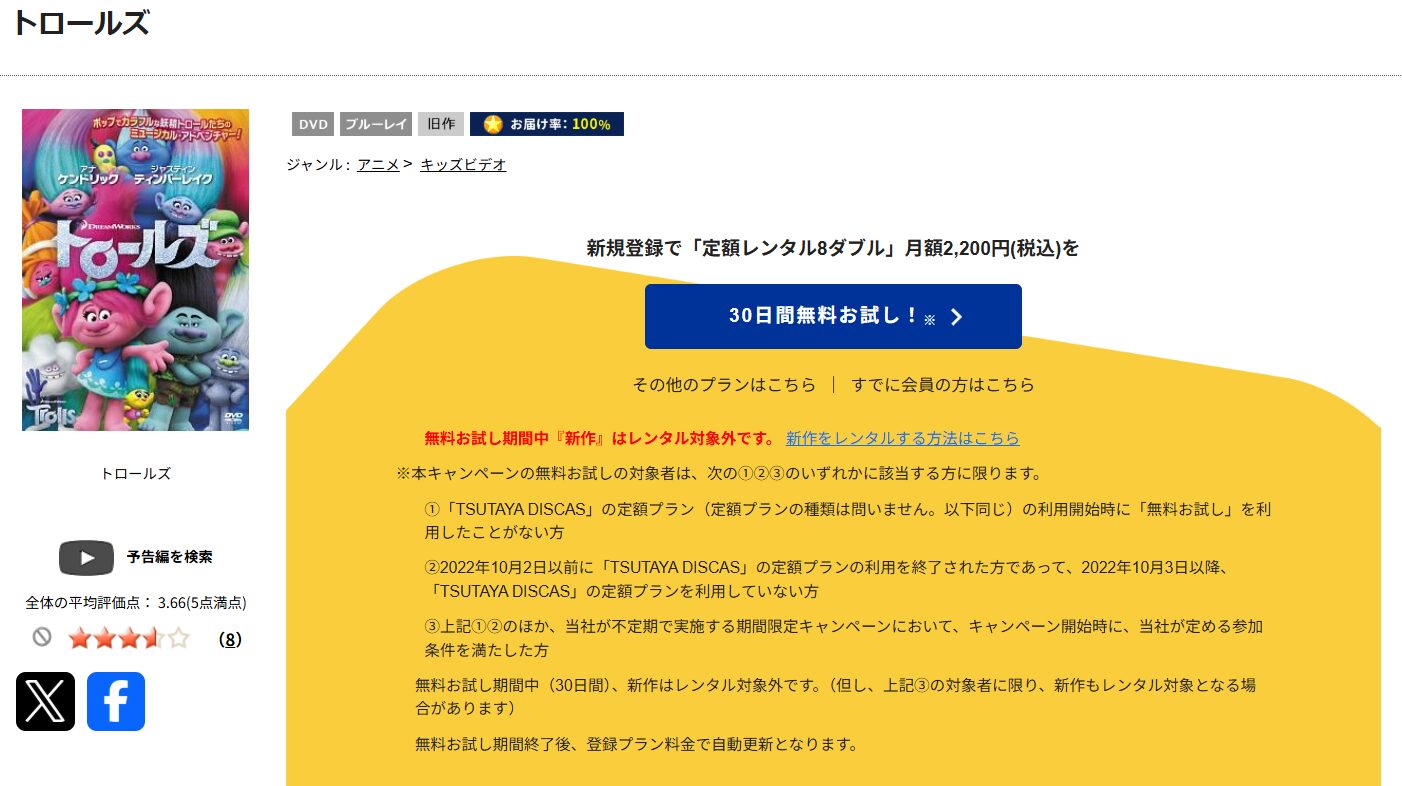 TSUTAYA DISCASのトロールズ