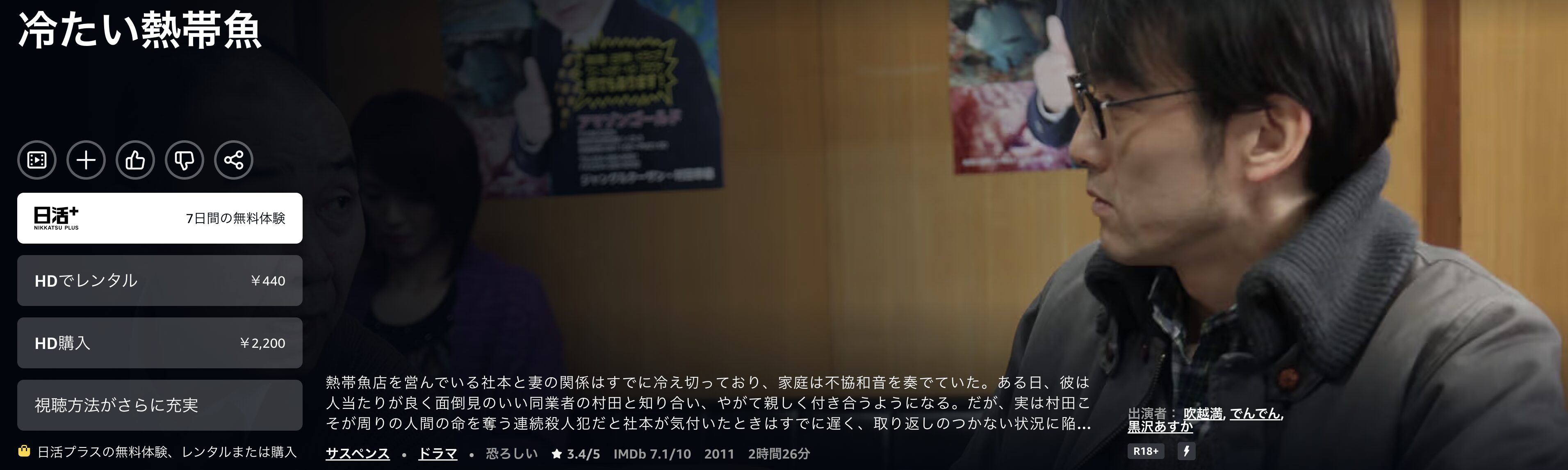 Amazonプライムの冷たい熱帯魚配信画像