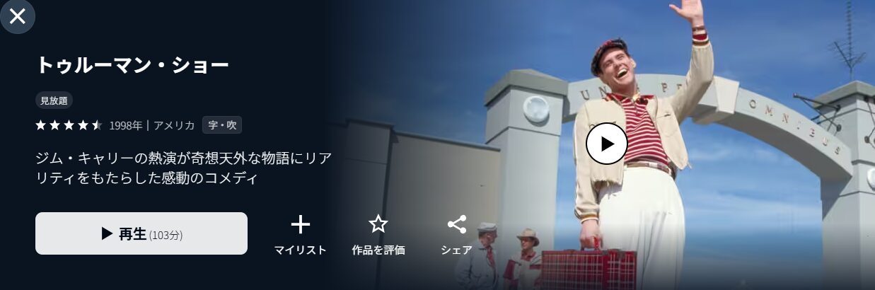 U-NEXTのトゥルーマン・ショー配信画像