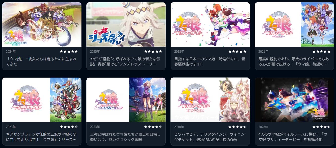U-NEXTのウマ娘シリーズ配信画像