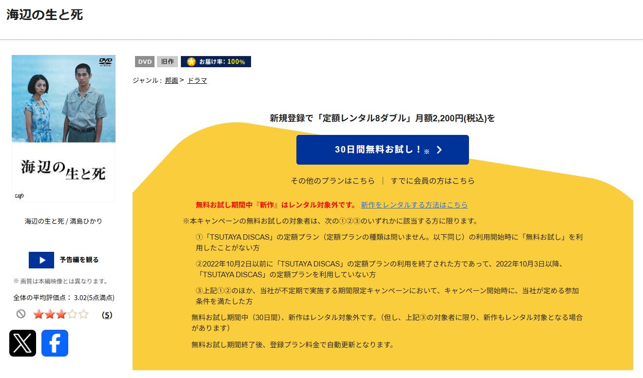 TSUTAYA DISCASの海辺の生と死