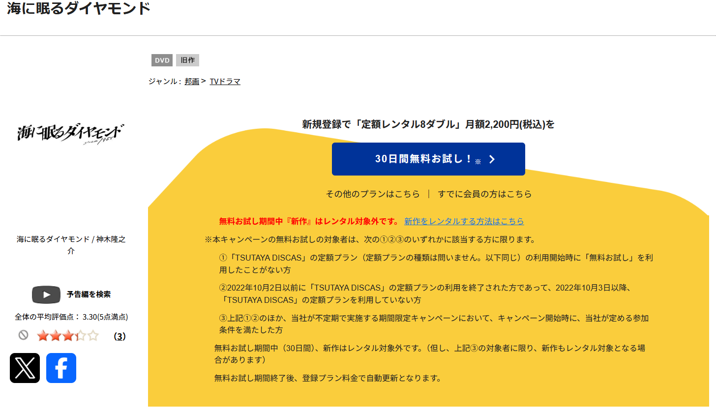 TSUTAYA DISCASの海に眠るダイヤモンド