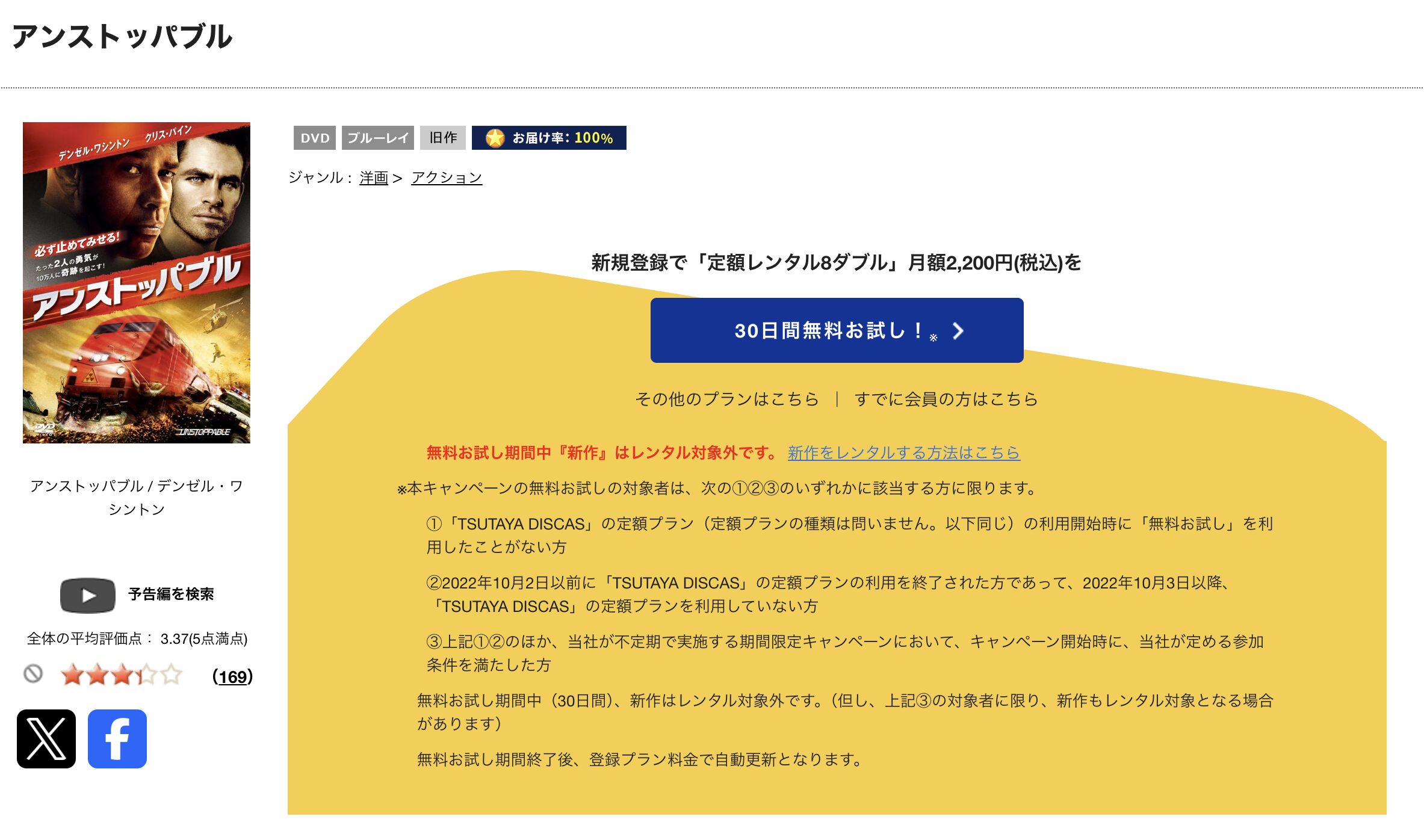 TSUTAYA DISCASのアンストッパブル