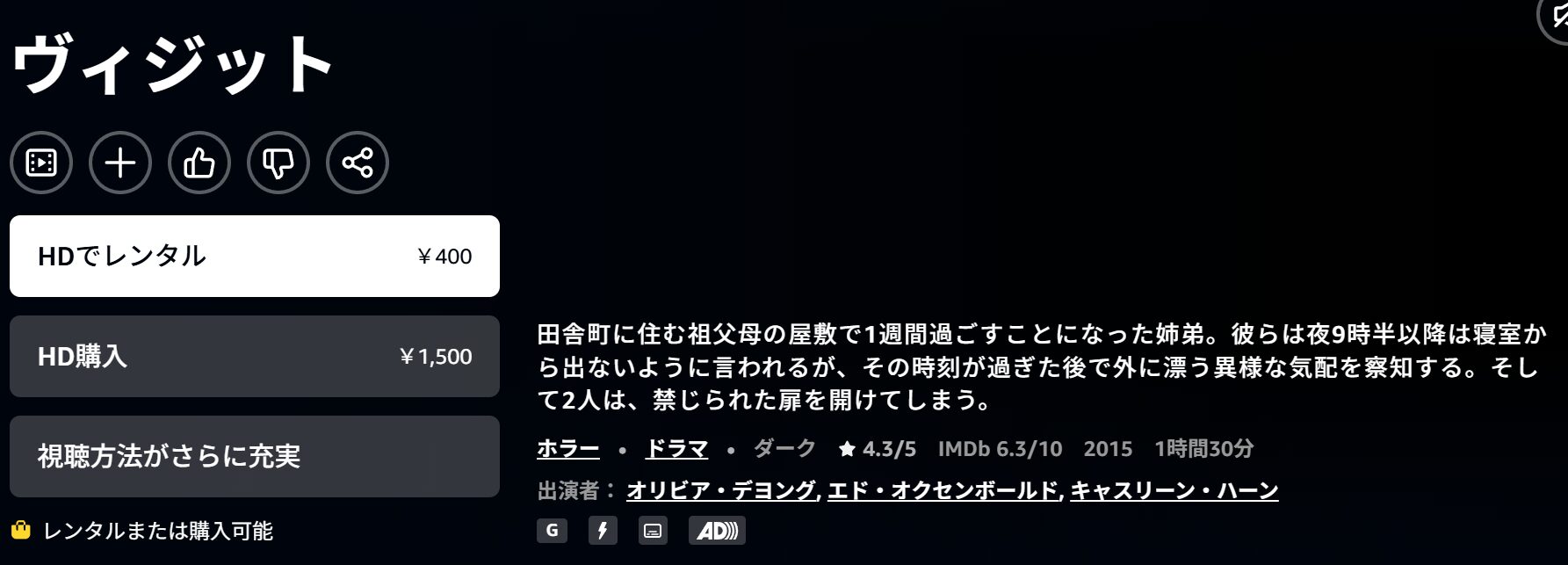 Amazonプライムのヴィジット配信画像
