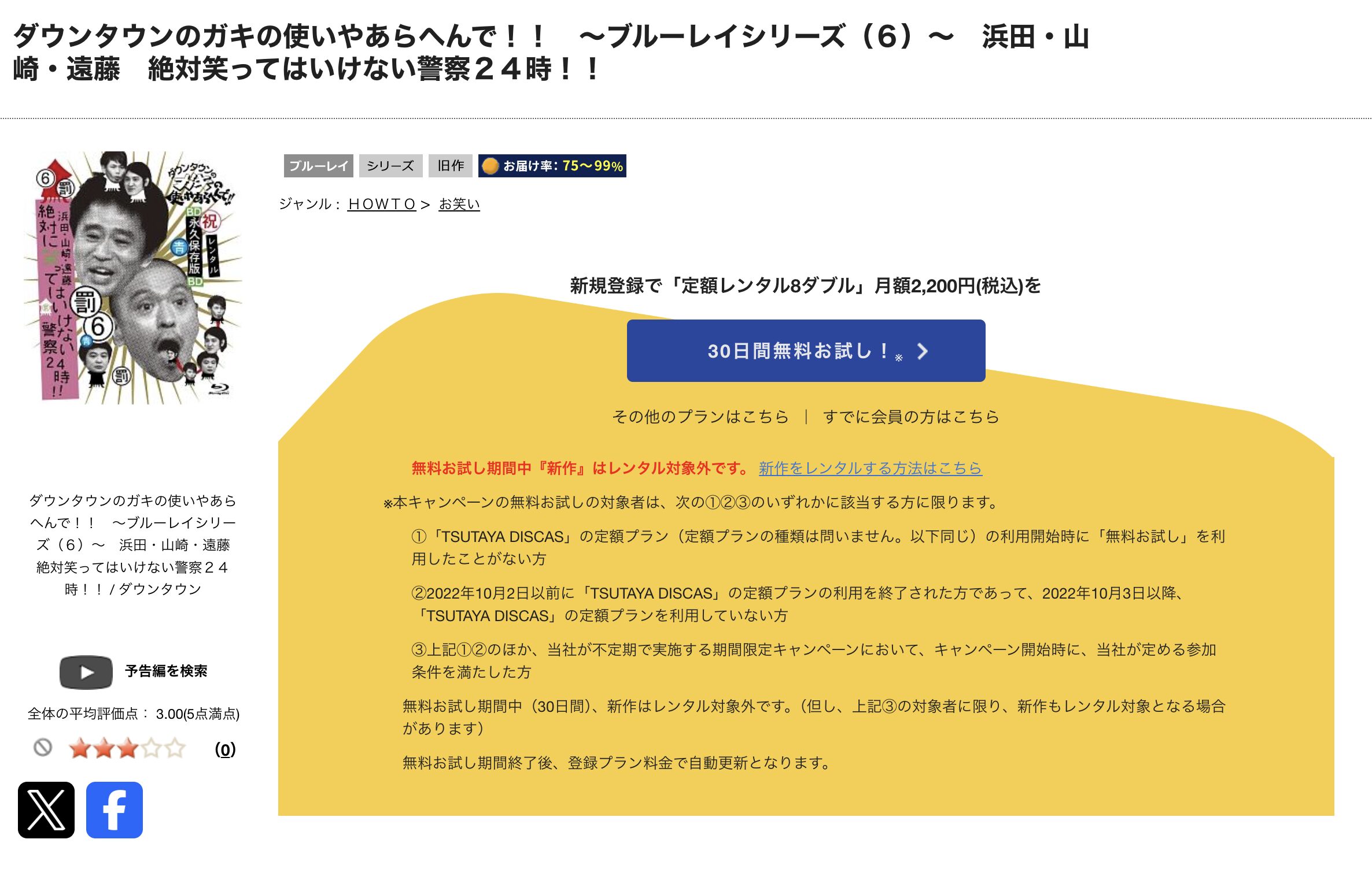TSUTAYA DISCASの浜田・山崎・遠藤罰ゲーム 絶対に笑ってはいけない警察24時!!(ガキ使2006)
