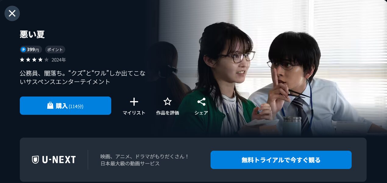 U-NEXTの悪い夏配信画像
