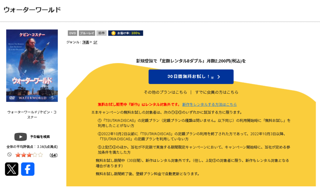 TSUTAYA DISCASのウォーターワールド