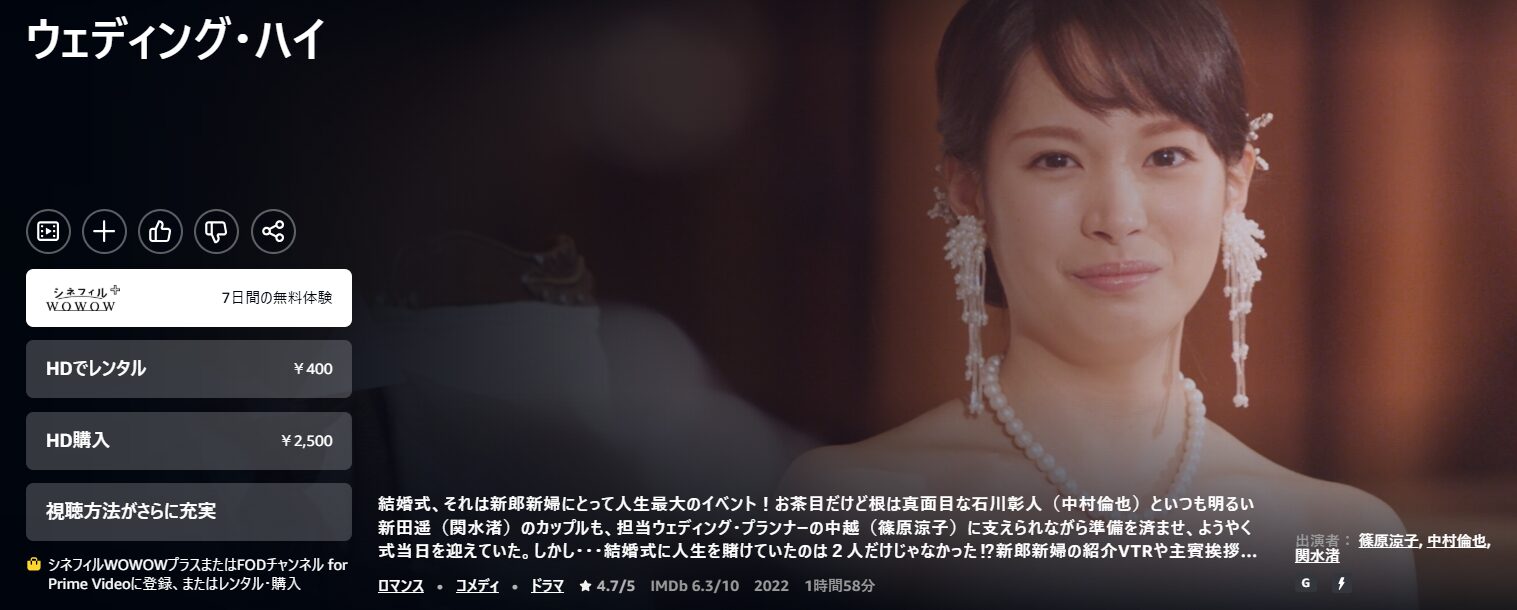 Amazonプライムのウェディング・ハイ配信画像