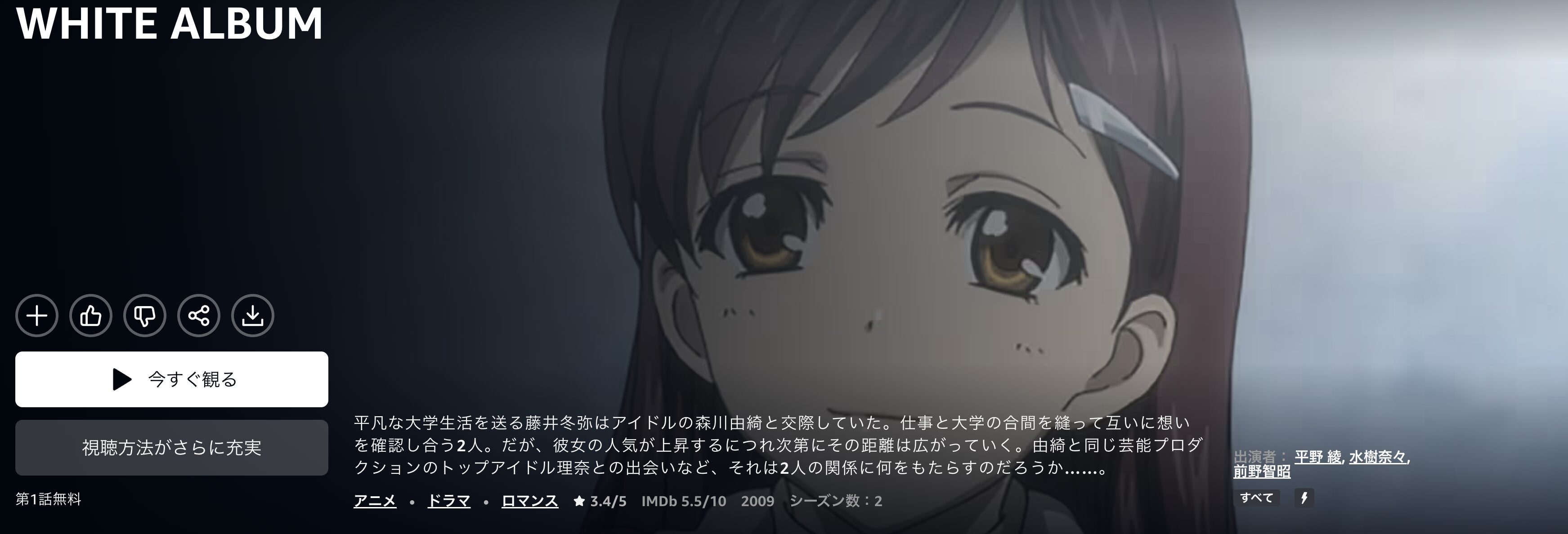 AmazonプライムのWHITE ALBUM1期配信画像