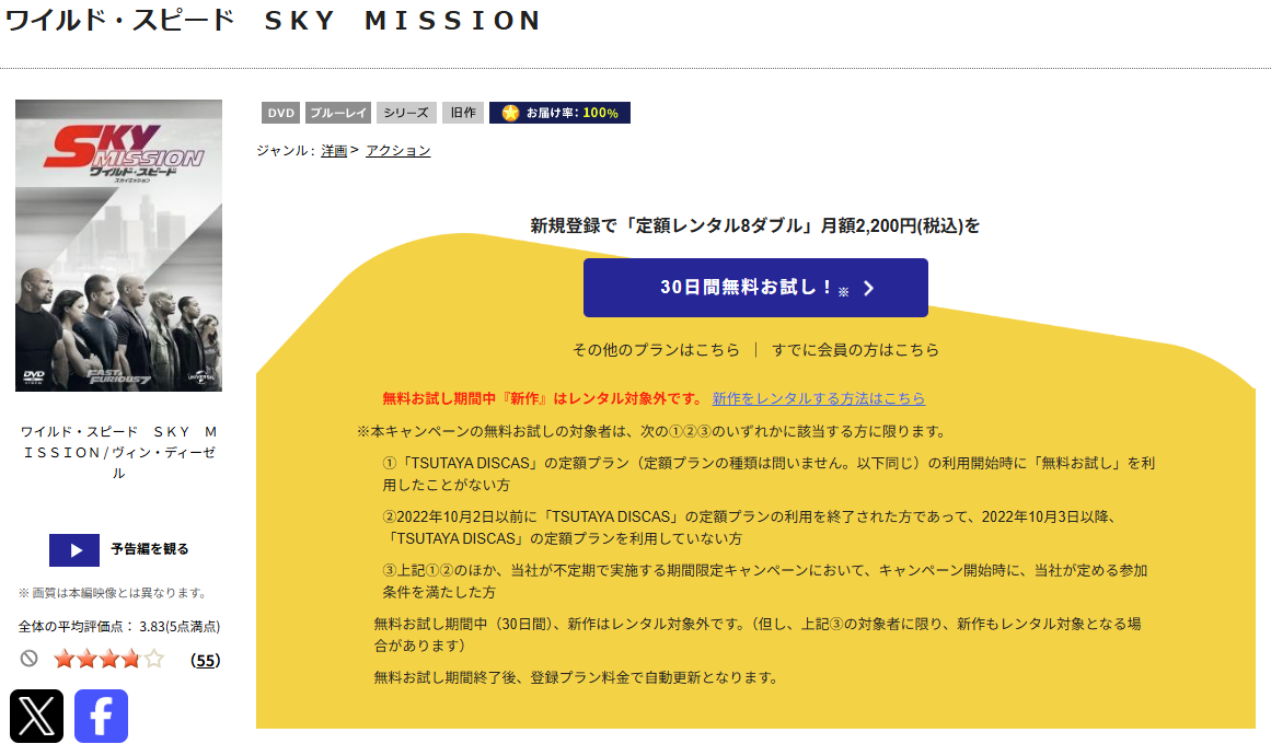 TSUTAYA DISCASのワイルド・スピード SKY MISSION