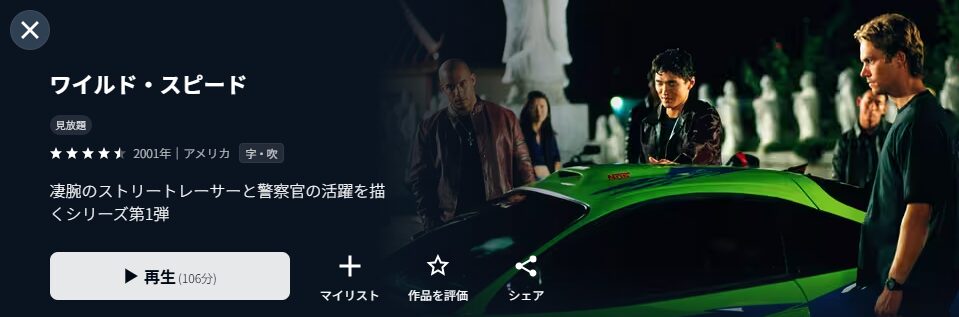 U-NEXTのワイルド・スピード配信画像