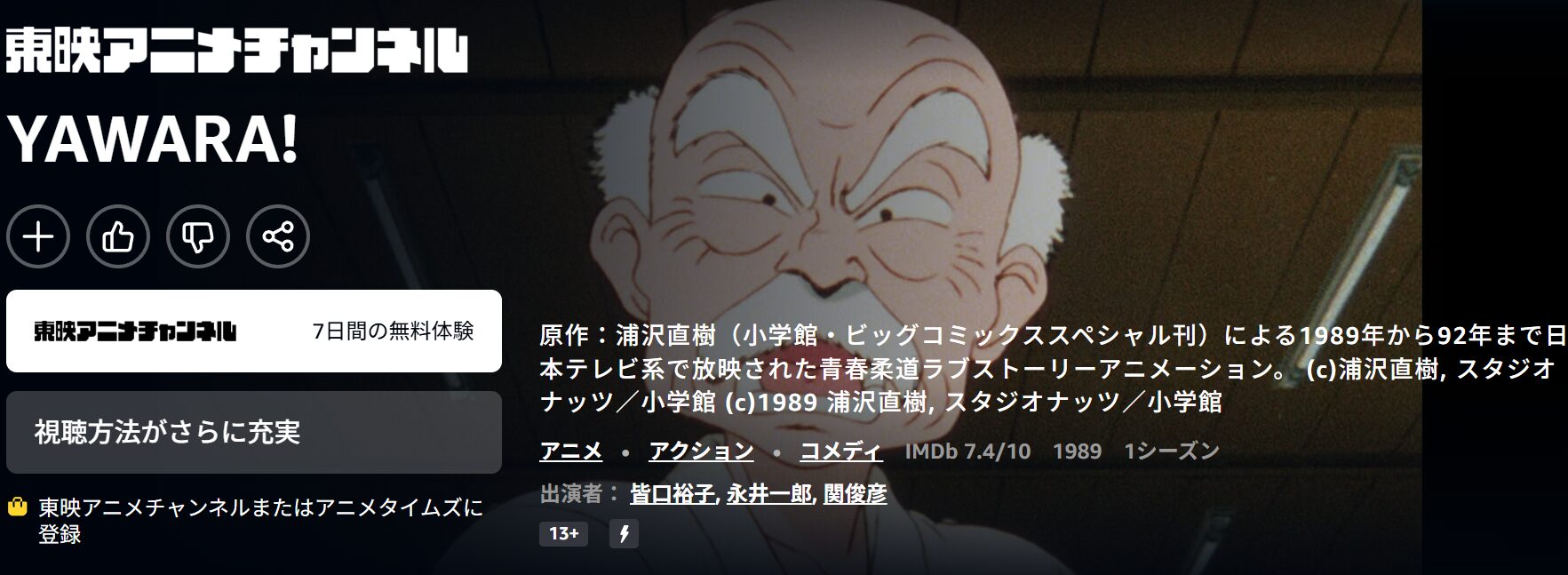 AmazonプライムのYAWARA!（ヤワラ）配信画像