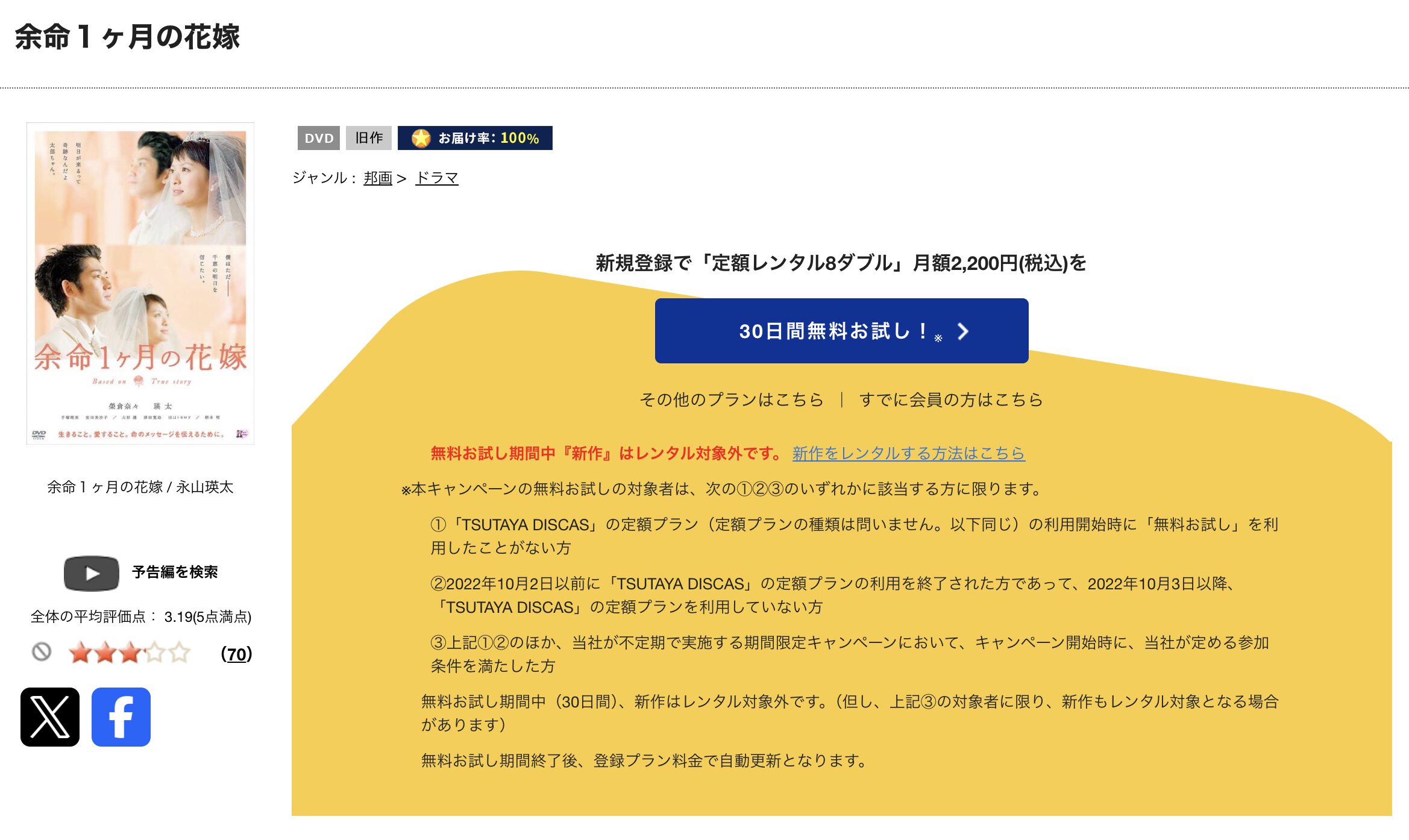 TSUTAYA DISCASの余命1ヶ月の花嫁
