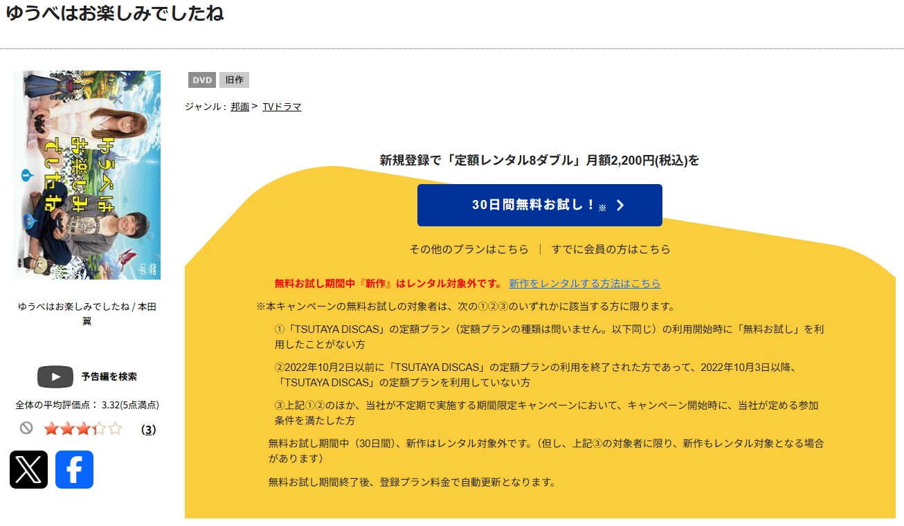 TSUTAYA DISCASのゆうべはお楽しみでしたね