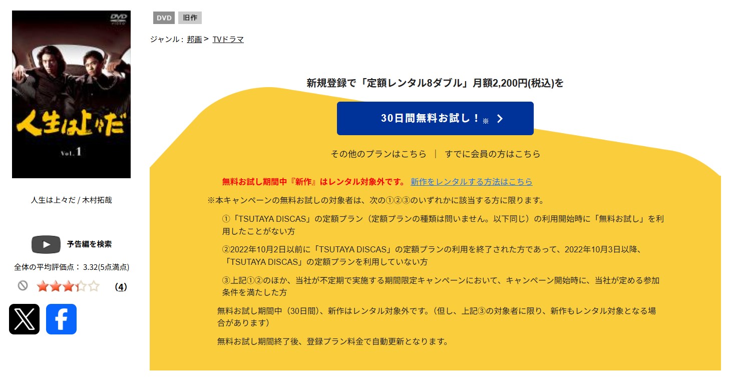 TSUTAYA DISCASの 人生は上々だ 