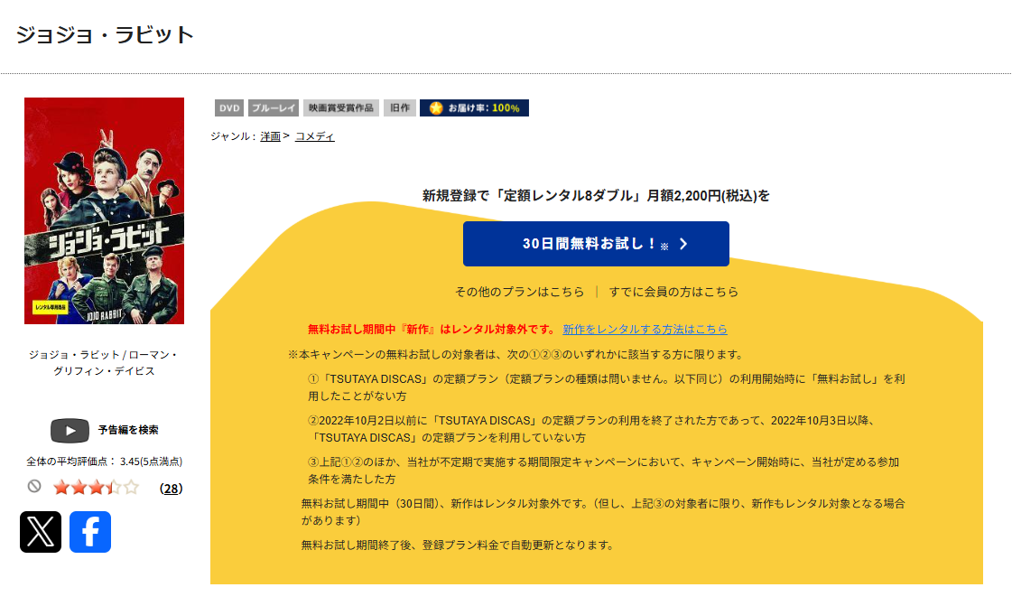 TSUTAYA DISCASのジョジョ・ラビット