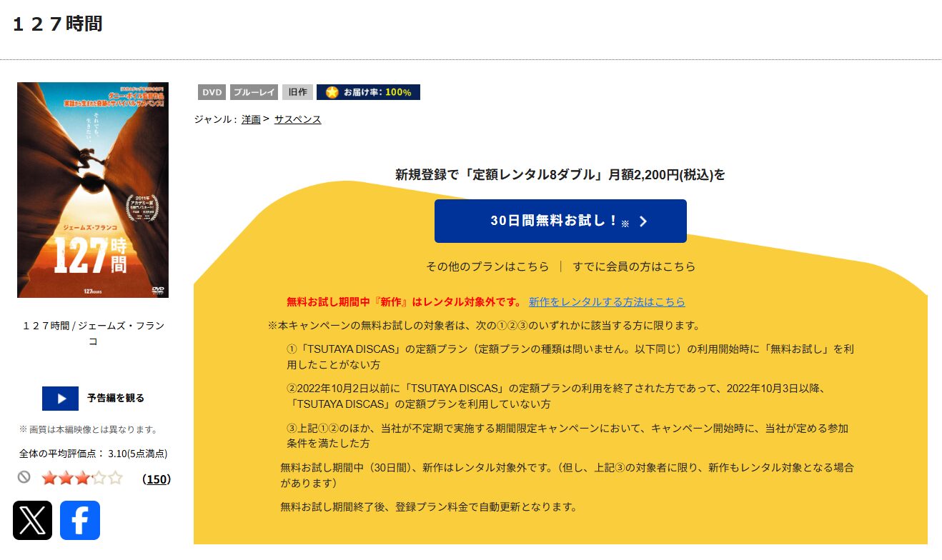 TSUTAYA DISCASの127時間