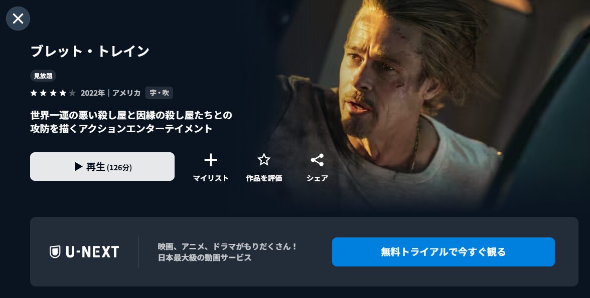 U-NEXTのブレット・トレイン配信画像