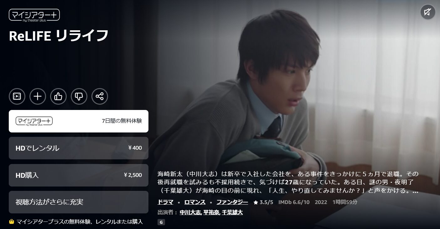 AmazonプライムのReLIFE リライフ配信画像