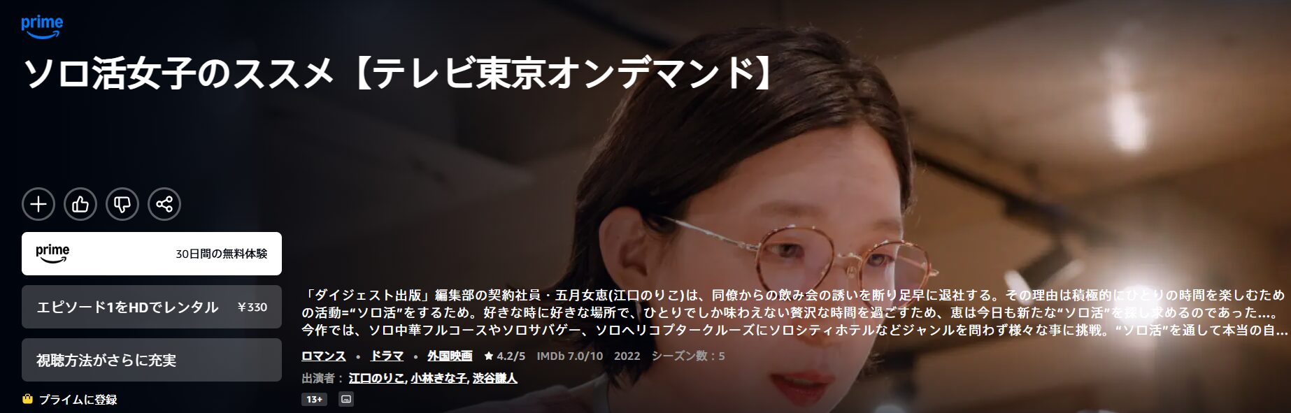 Amazonプライムのソロ活女子のススメ2配信画像
