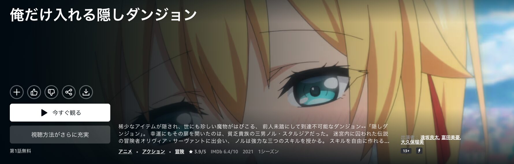 Amazonプライムの俺だけ入れる隠しダンジョン配信画像