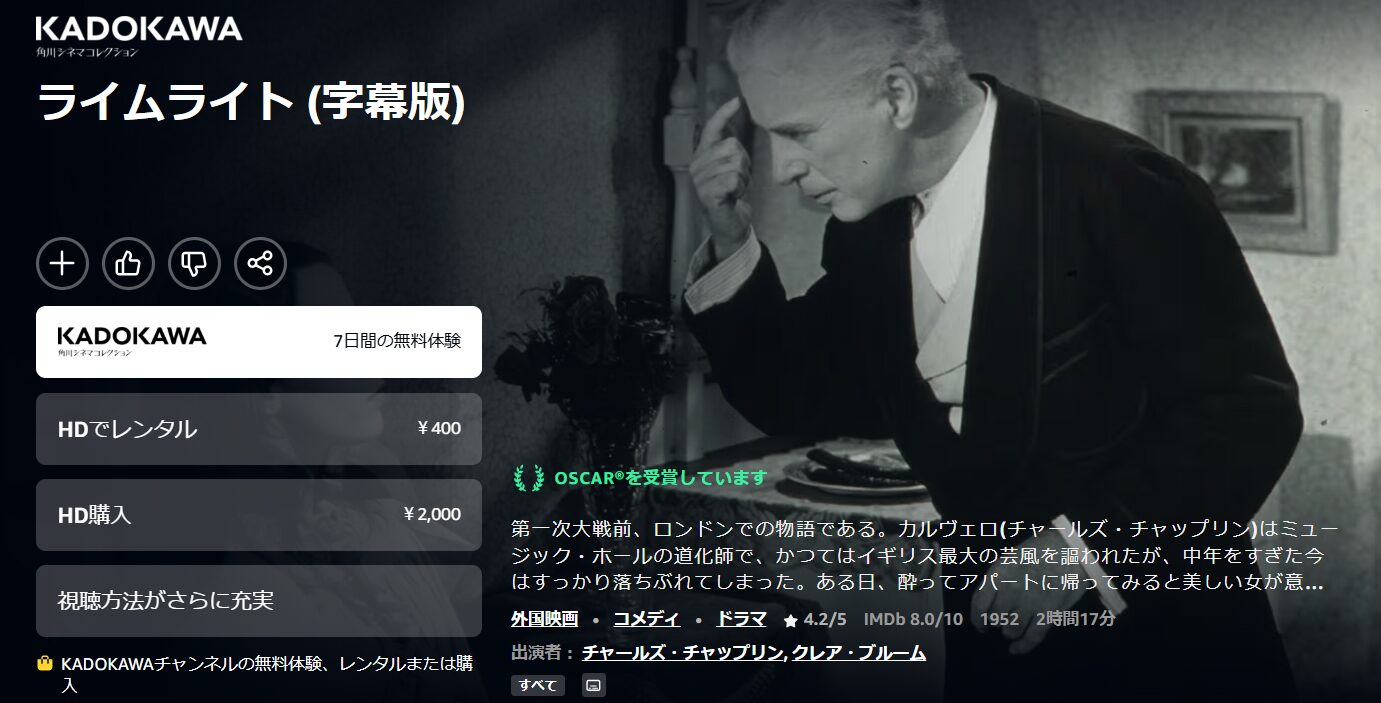 Amazonプライムのライムライト配信画像