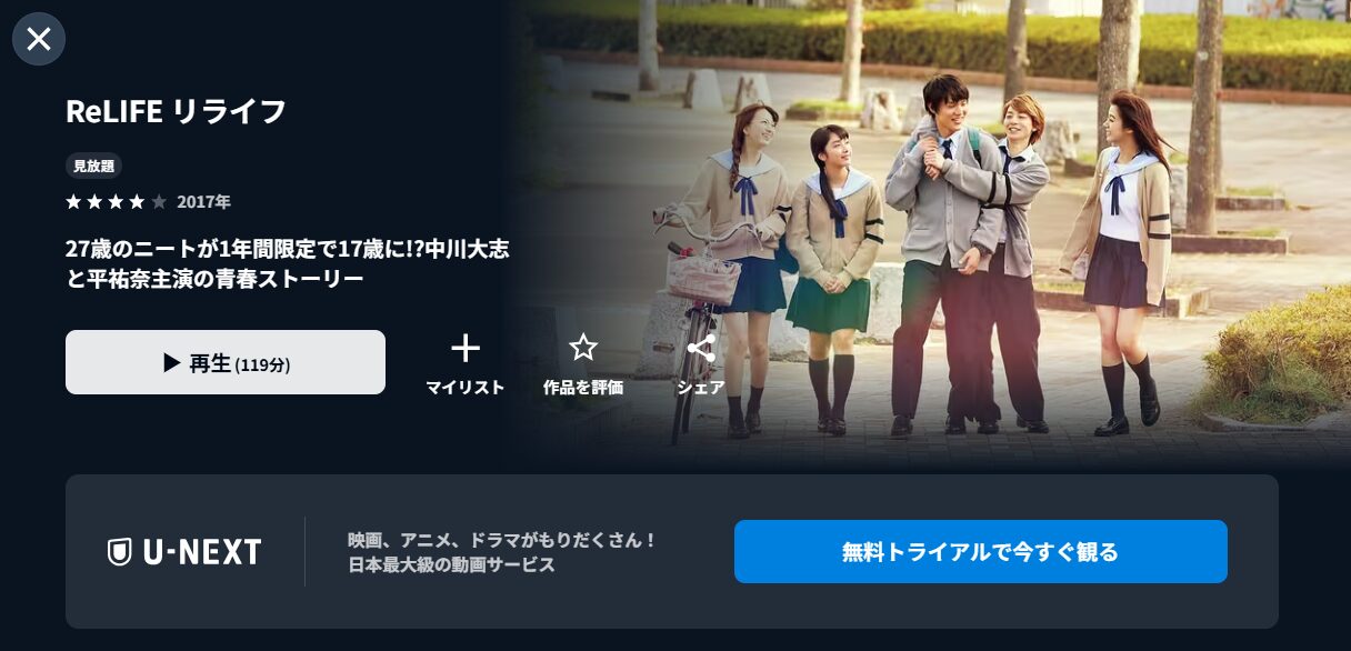 U-NEXTのReLIFE リライフ配信画像