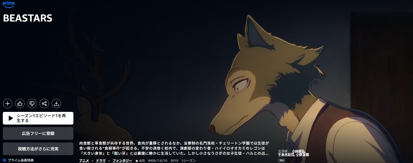 AmazonプライムのBEASTARS（第1期）配信画像