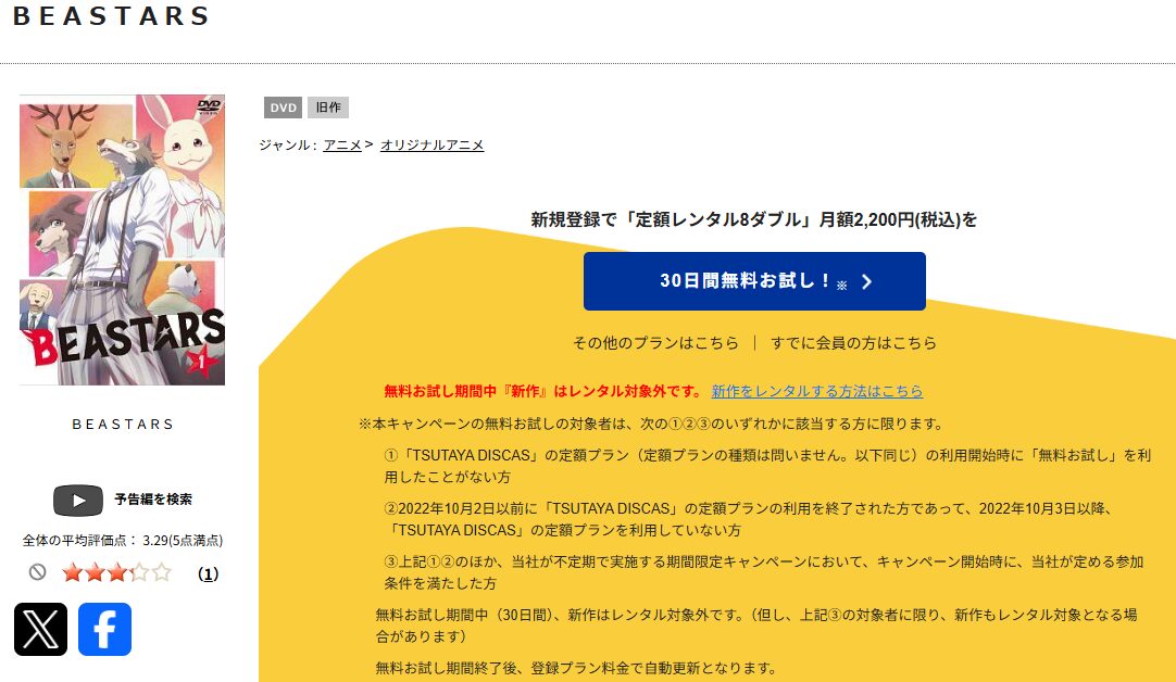 TSUTAYA DISCASのBEASTARS（第1期）