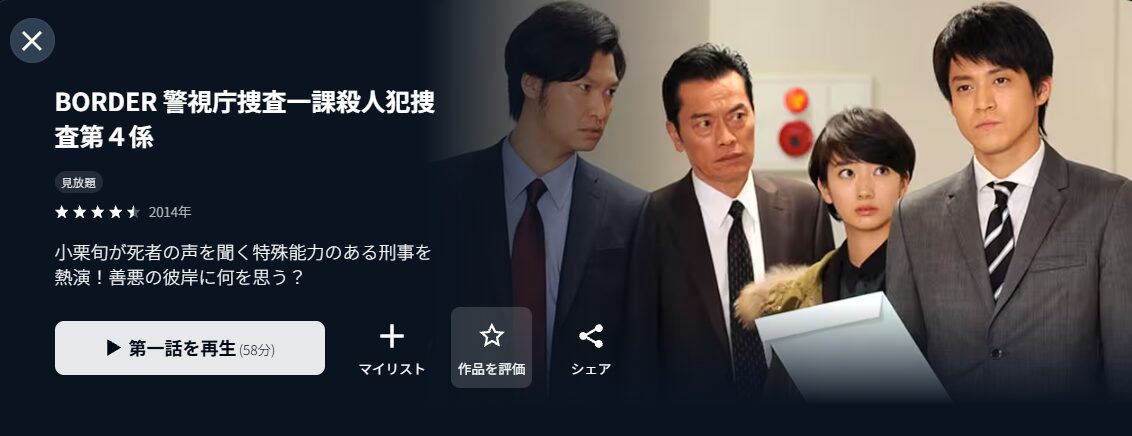 U-NEXTのBORDER 警視庁捜査一課殺人犯捜査第4係配信画像