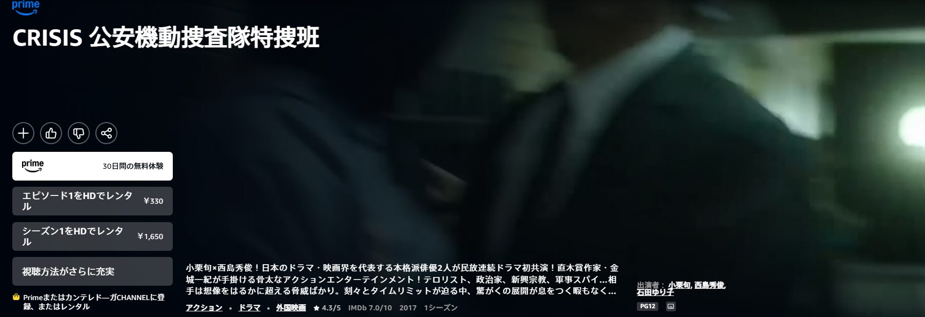 AmazonプライムのCRISIS 公安機動捜査隊特捜班配信画像