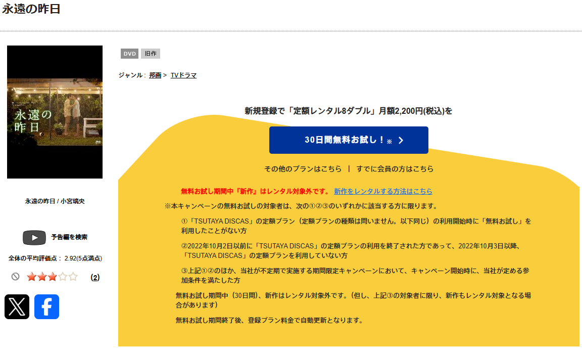 TSUTAYA DISCASの永遠の昨日