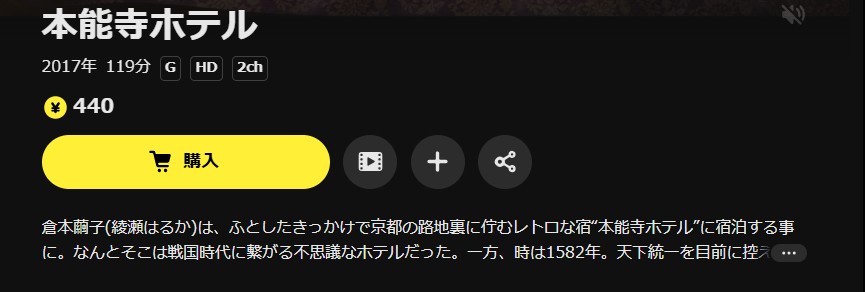 DMM TVの本能寺ホテル配信画像