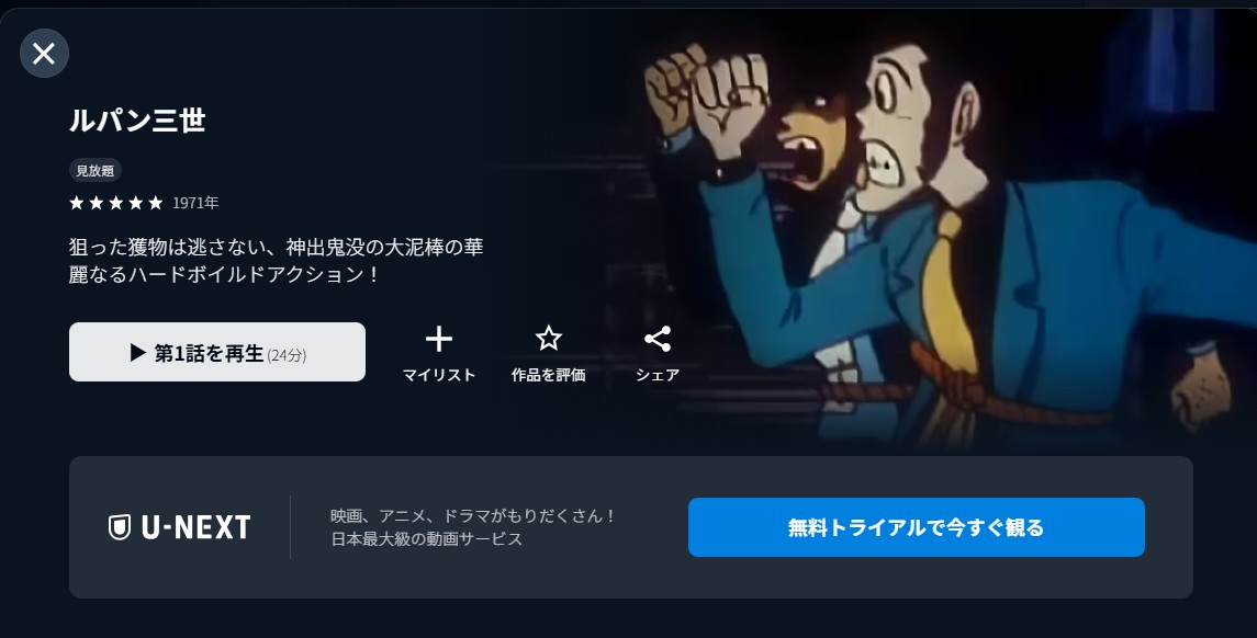 U-NEXTのルパン三世PART1配信画像