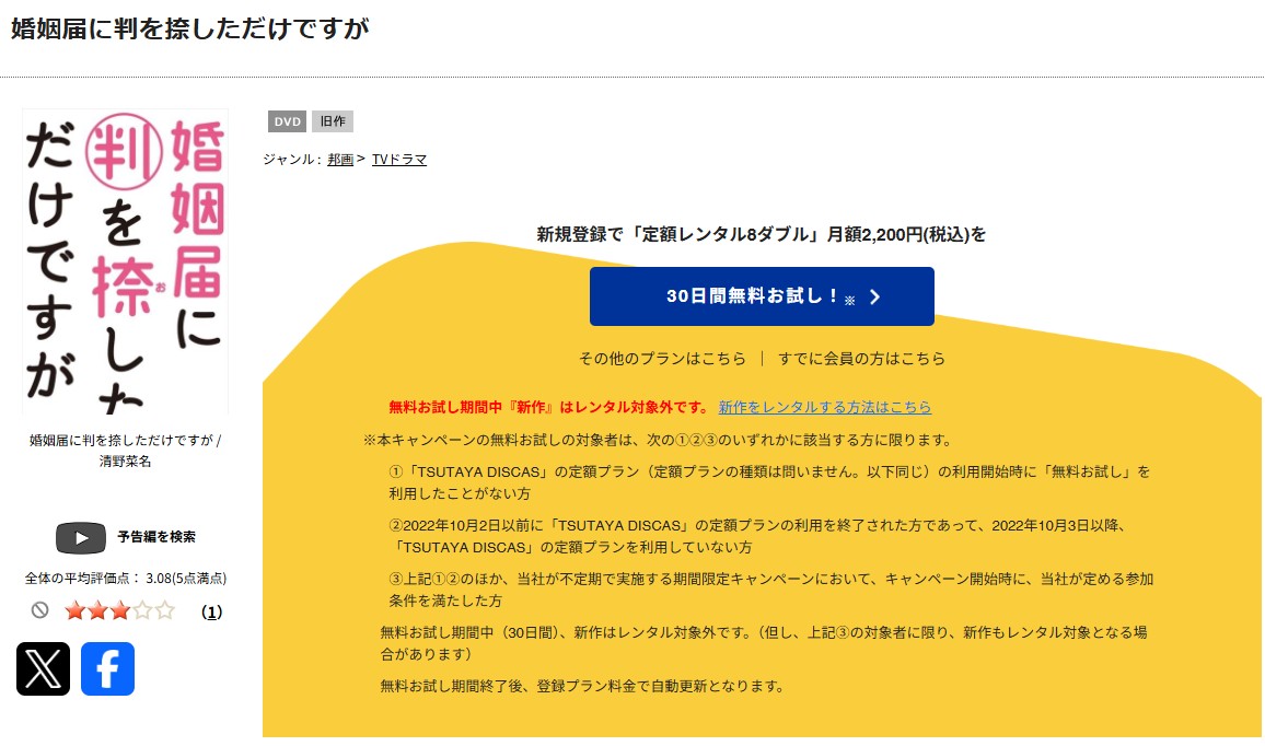 TSUTAYA DISCASの婚姻届に判を捺しただけですが
