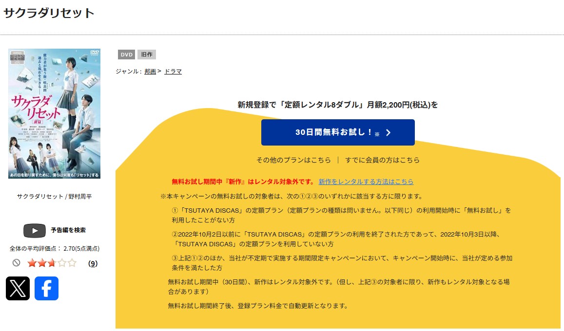 TSUTAYA DISCASのサクラダリセット 前篇