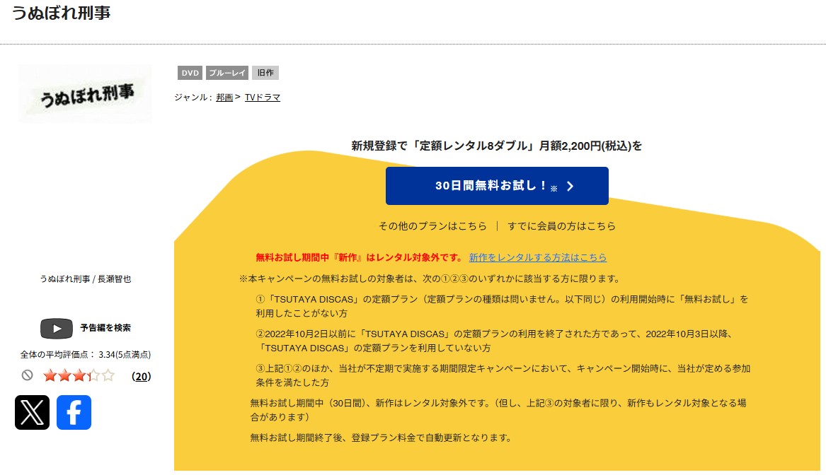 TSUTAYA DISCASのうぬぼれ刑事