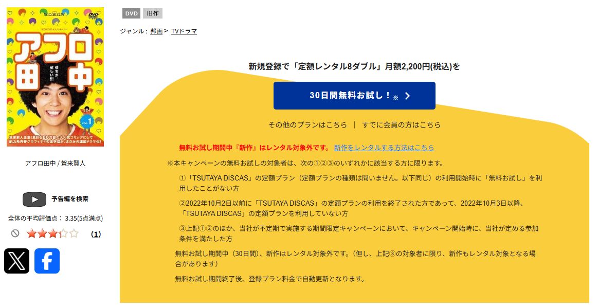 TSUTAYA DISCASのアフロ田中