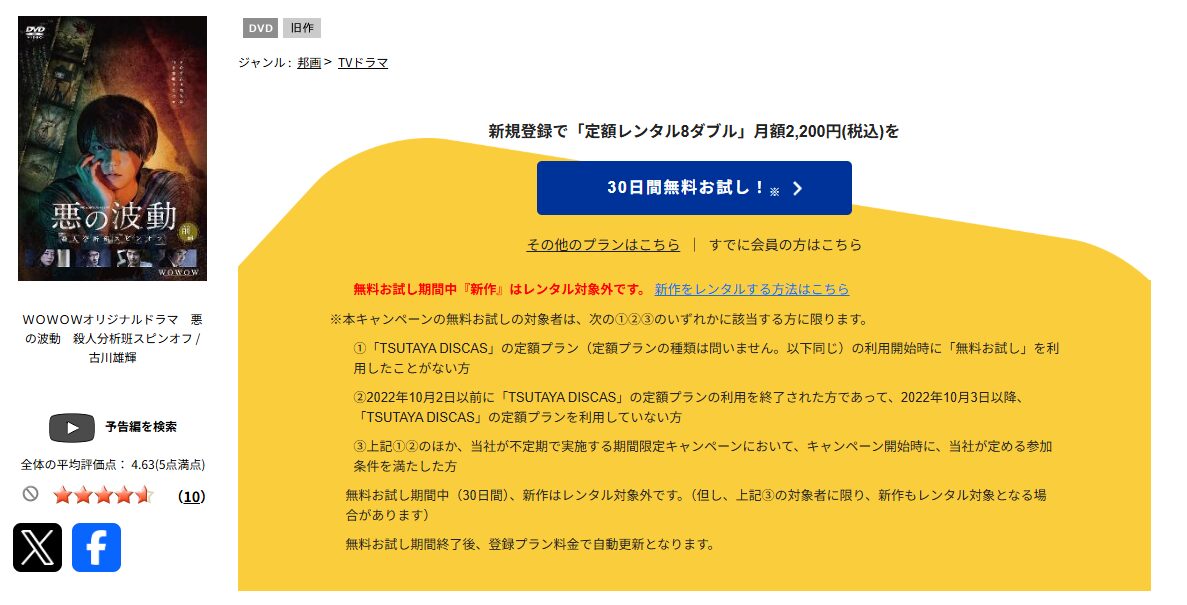 TSUTAYA DISCASの悪の波動 殺人分析班スピンオフ