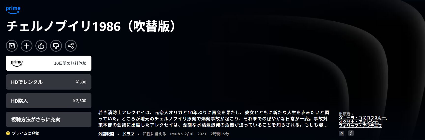 Amazonプライムのチェルノブイリ1986配信画像
