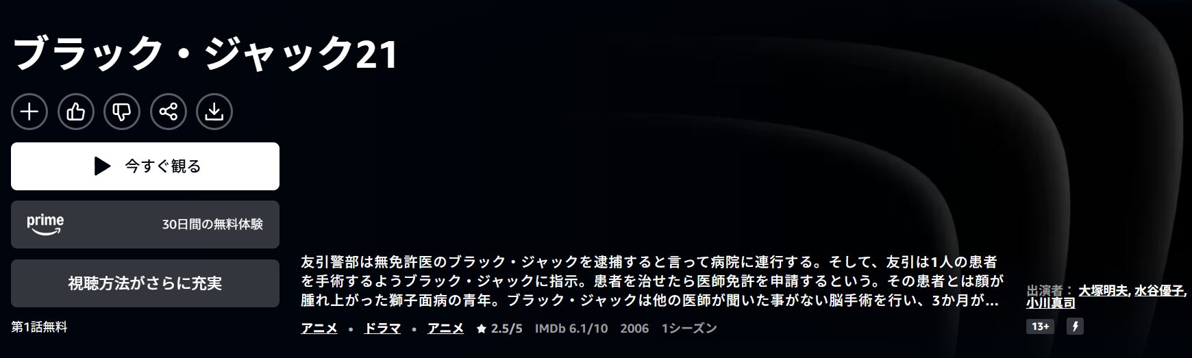 Amazonプライムのブラック・ジャック21配信画像