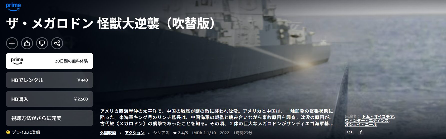 Amazonプライムのザ・メガロドン 怪獣大逆襲配信画像