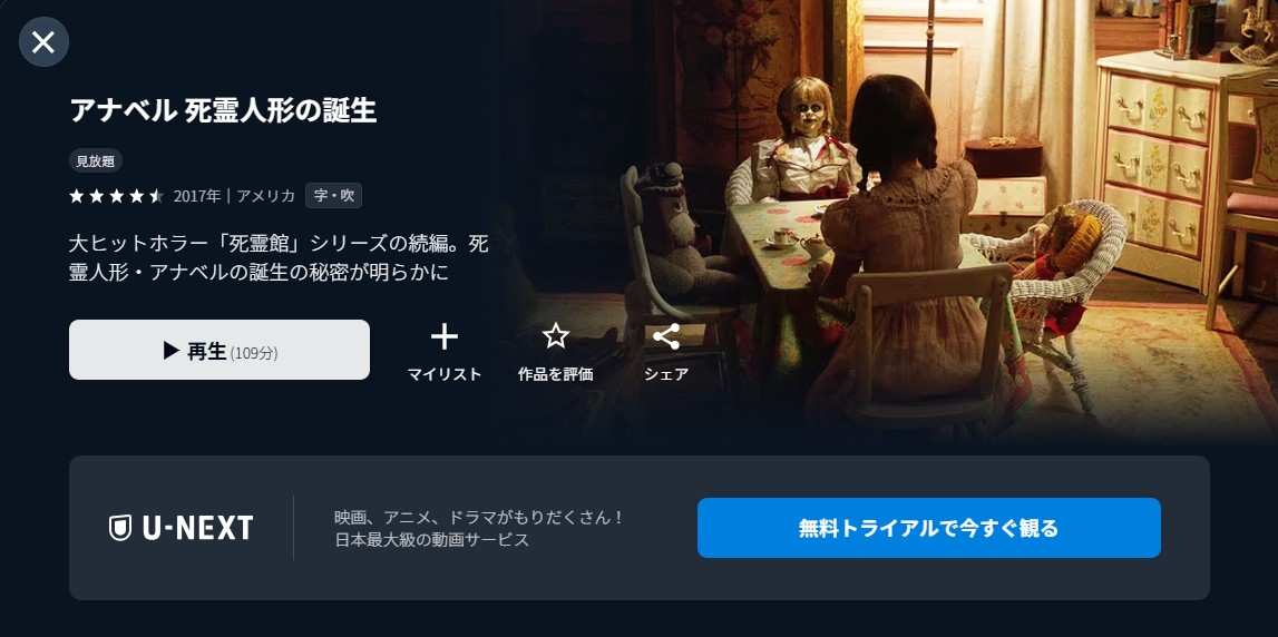 U-NEXTのアナベル 死霊人形の誕生配信画像